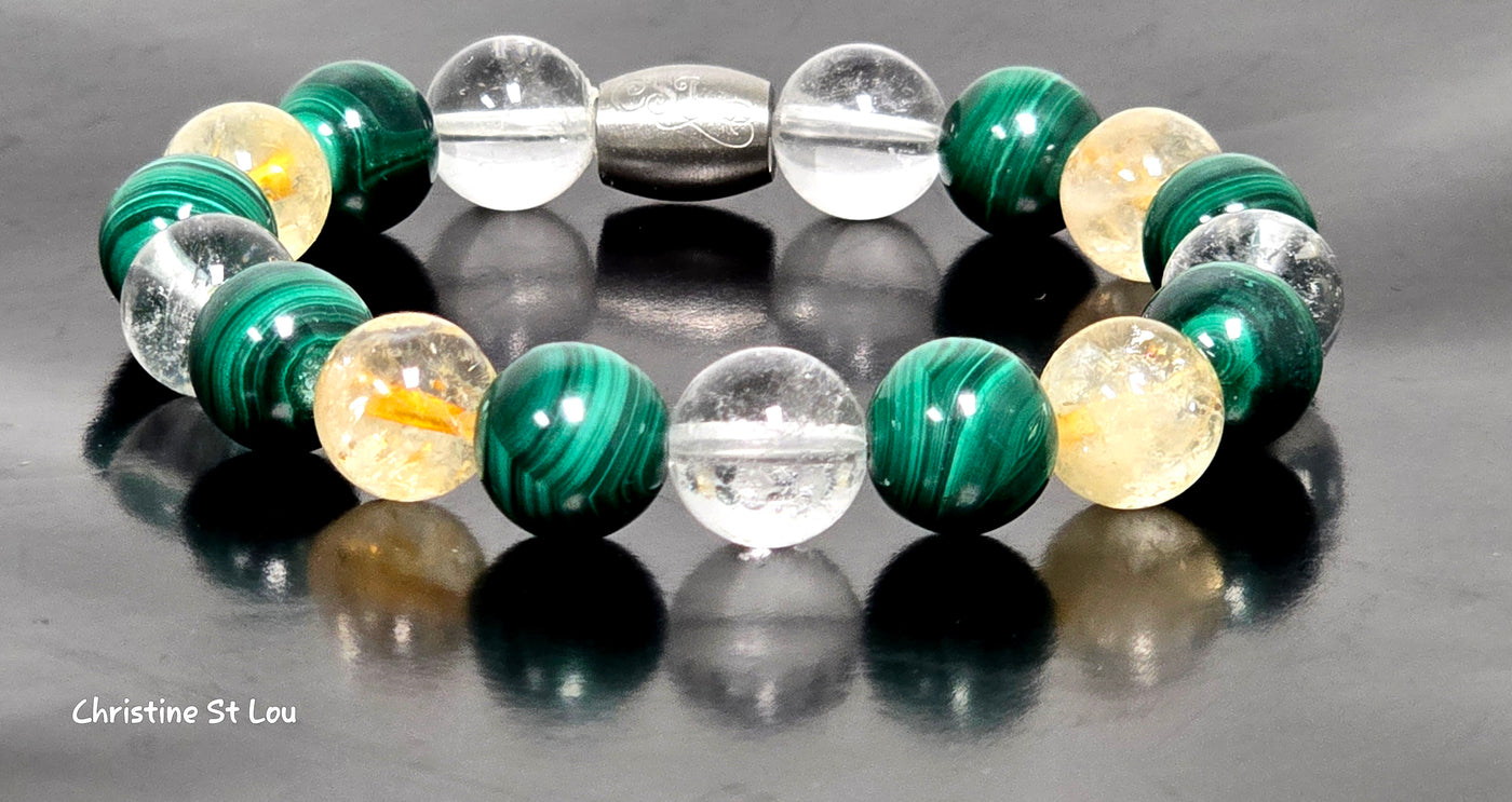 Ladies Malachite and Golden Healers Quartz 10mm