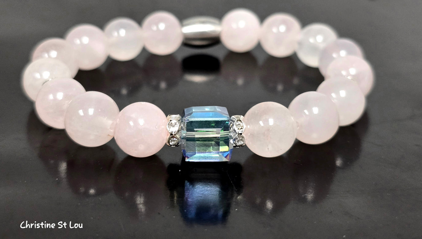 Ladies ROSE QUARTZ/BLUE GLASS