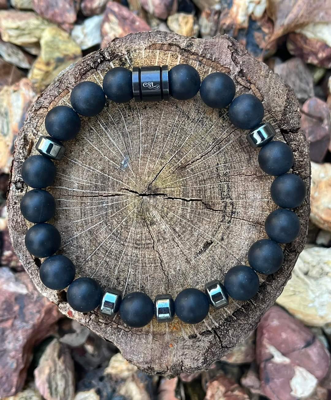 Gentleman's Raw Black Onyx Embelished with Hematite